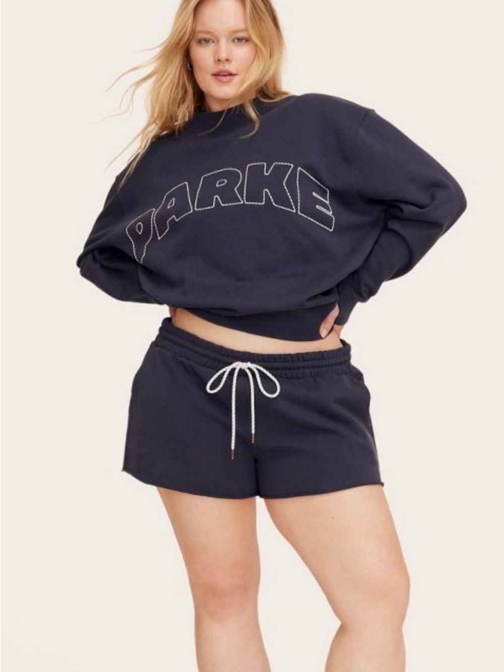 Parke Navy Embroidered Logo Sweatshirt and shorts